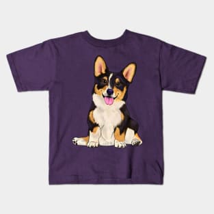 Cute sitting corgi tri color dog Kids T-Shirt